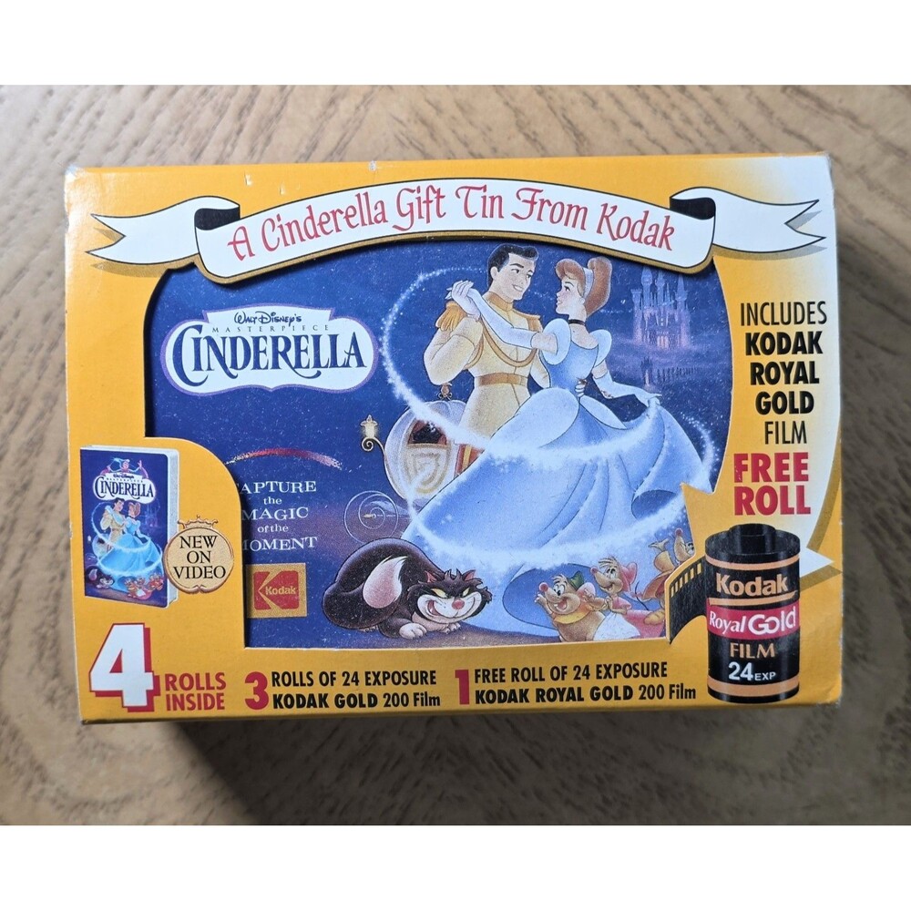 Walt Disney Cinderella 1995 Kodak Film Tin Box In Original Box NO FILM